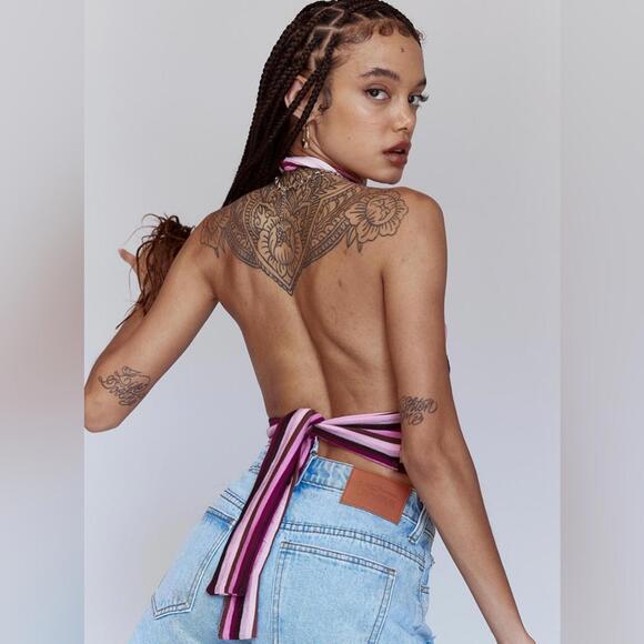 Princess Polly Purple Striped “Heartwood” Criss Cross Halter Crop Top- Size 6 - Picture 3 of 7